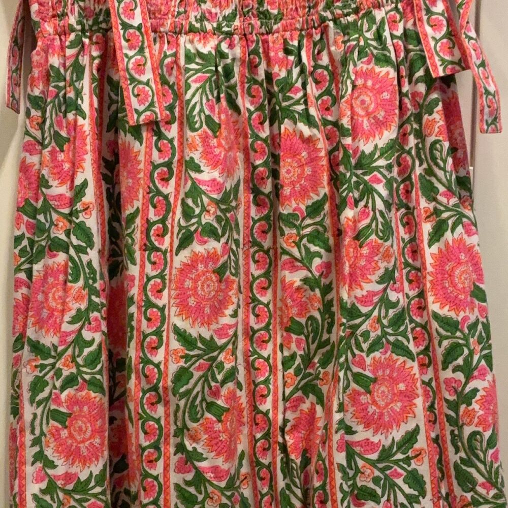 Pink City Prints Mykonos Dress Womens XS Floral Cotton Maxi Sleeveless Square